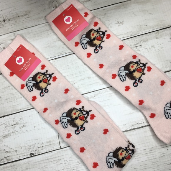 2 pairs Porcupine Cupid w/ Hearts Kneehigh - Picture 2 of 4